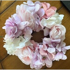 Ashland Mini Wreath Faux Pink Rose & Cream Hydrangea Floral Approx 7.5” Spring